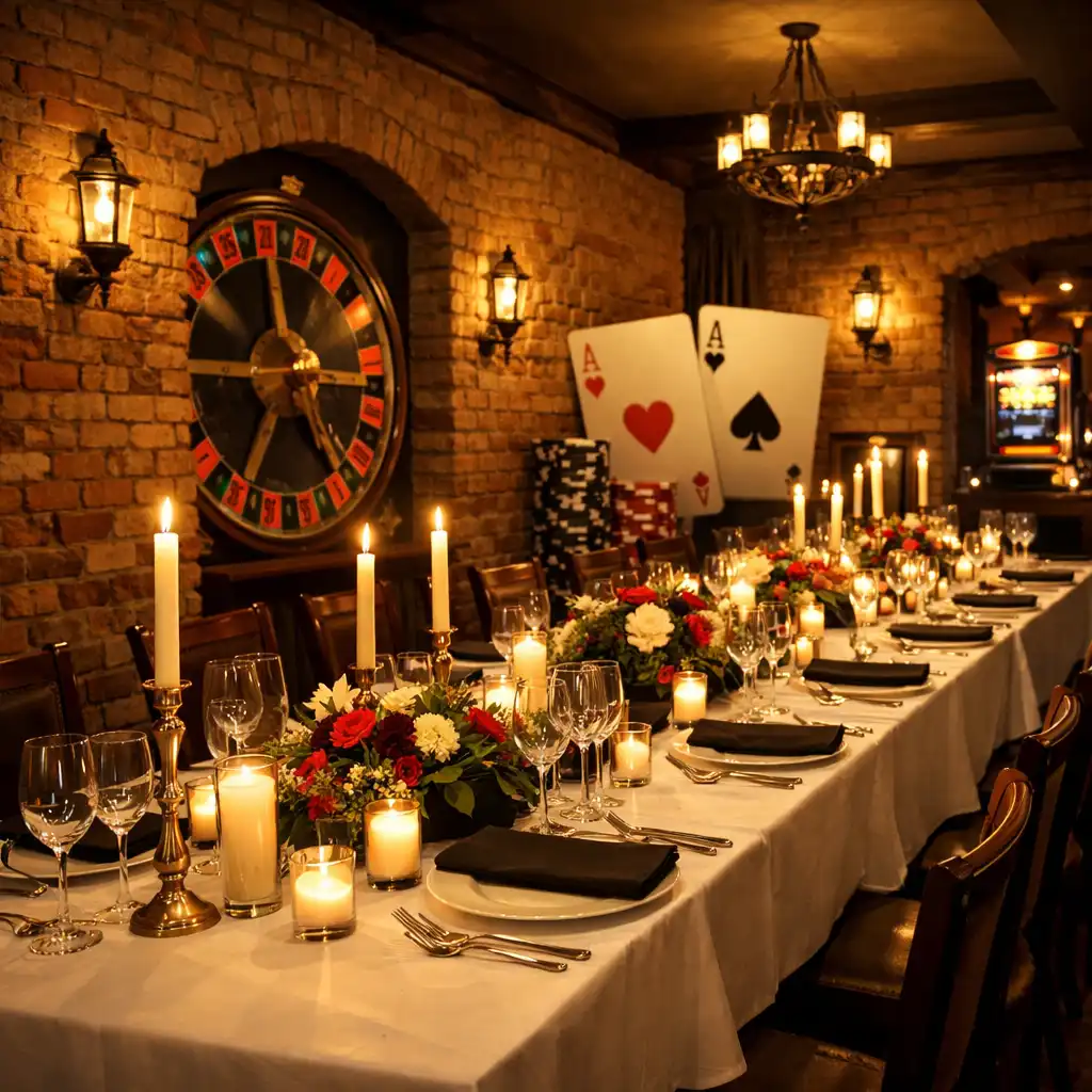 Sala restauracyjna Eatery Corner przygotowana na prywatne wydarzenie z długim stołem i świecami